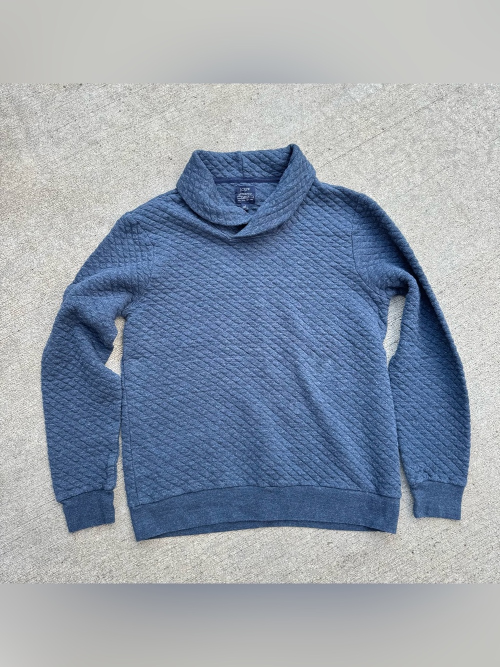 J.Crew Quilted Shawl Collar Blue Nebula Men’s Pullover Sweater Size Large BU376